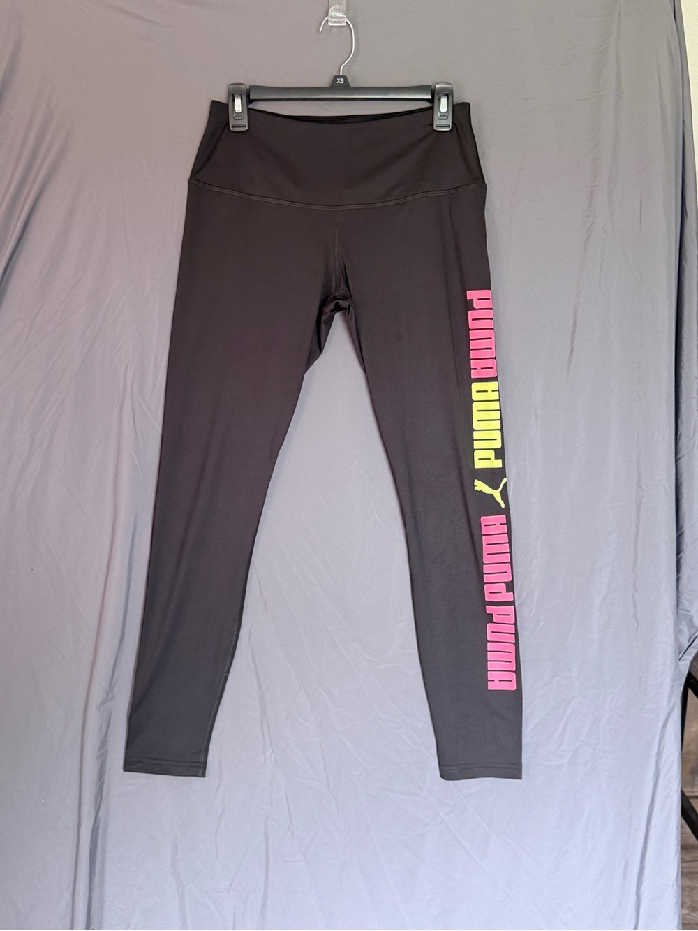 Puma Black Leggings with Pink and Neon Yellow Logo